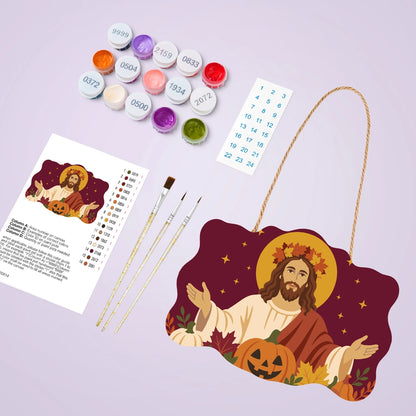 Paint by Numbers - Wooden Door Hanger | Jesus with Open Arms in Autumn
