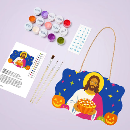 Paint by Numbers - Wooden Door Hanger | Jesus with a Pumpkin Pie