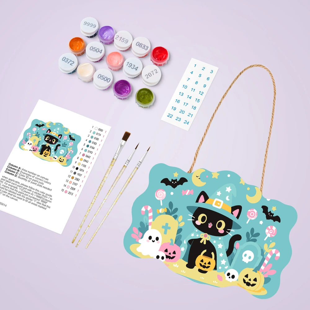 
Paint by Numbers - Wooden Door Hanger | Little Black Cat with a Candy Bucket