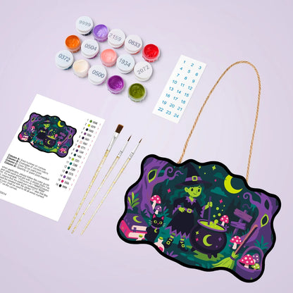 Paint by Numbers - Wooden Door Hanger | Little Witch at the Mushroom Cauldron