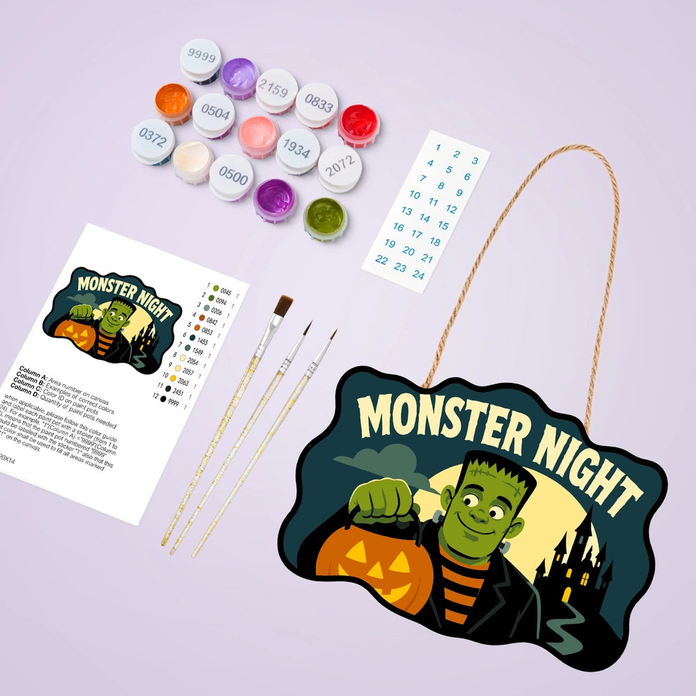 
Paint by Numbers - Wooden Door Hanger | Monster Night