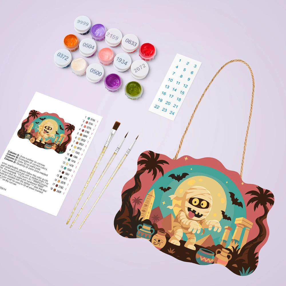 
Paint by Numbers - Wooden Door Hanger | Mummy Among the Pyramids