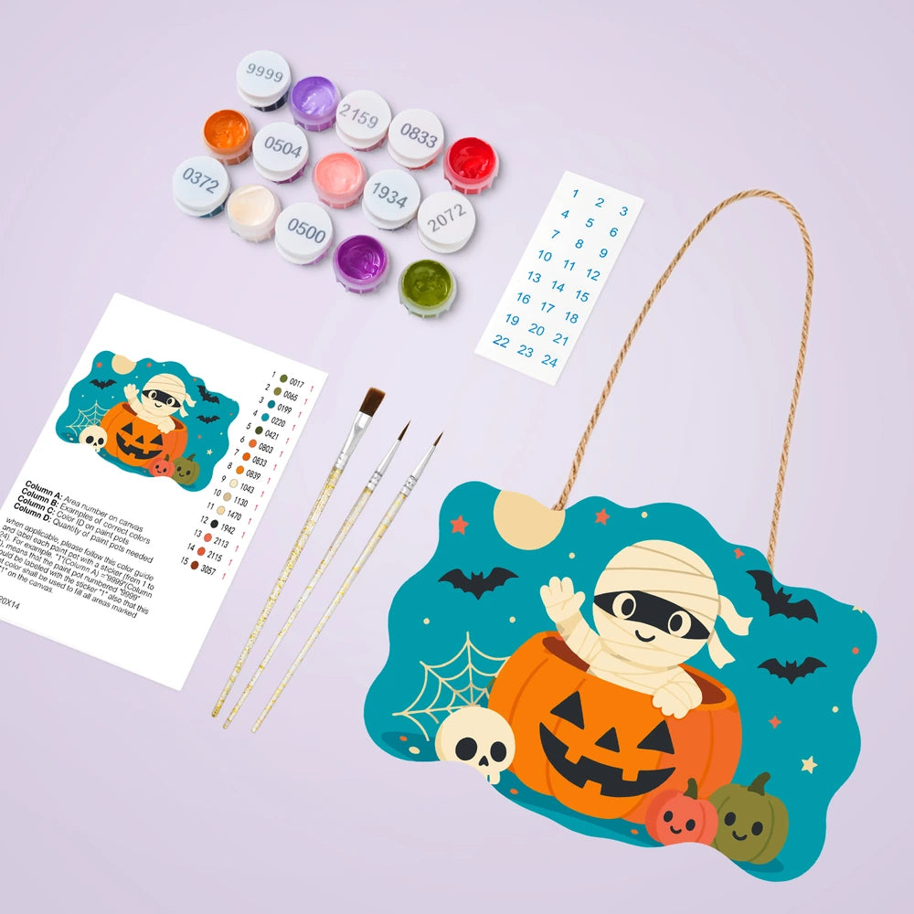 Paint by Numbers - Wooden Door Hanger | Mummy in a Jack-o'-Lantern