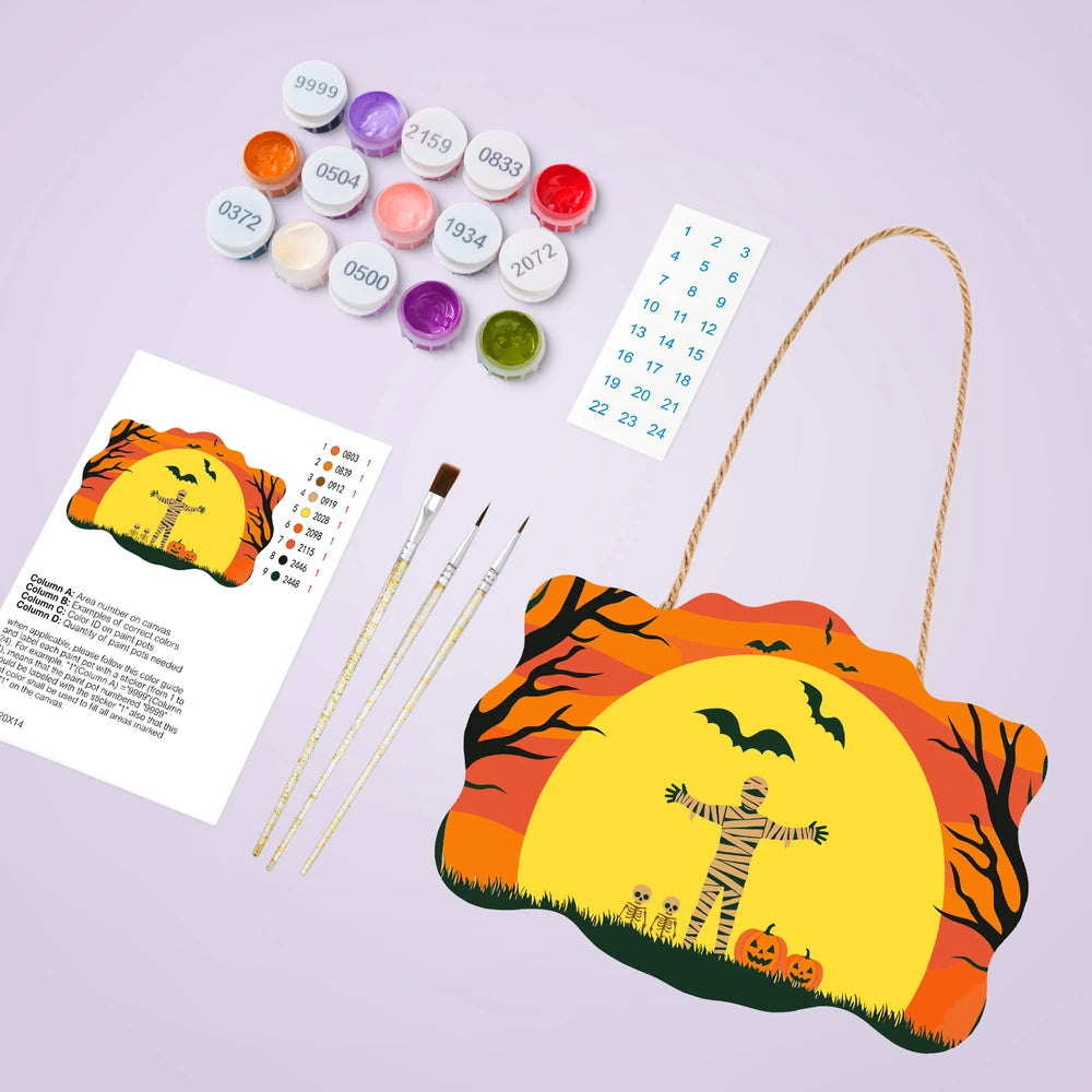 
Paint by Numbers - Wooden Door Hanger | Mummy in the Orange Moon