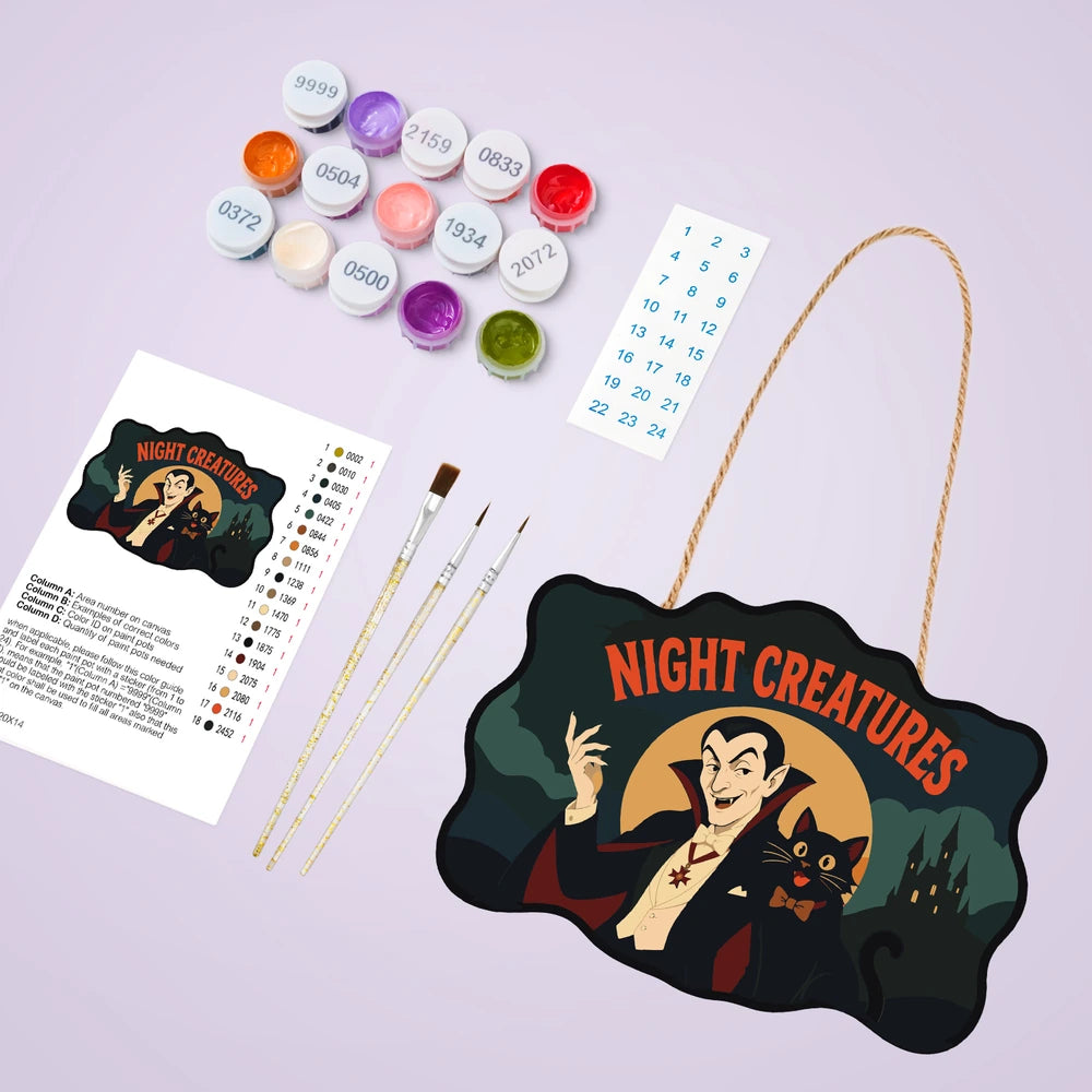 Paint by Numbers - Wooden Door Hanger | Night Creatures