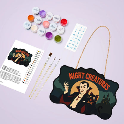 Paint by Numbers - Wooden Door Hanger | Night Creatures