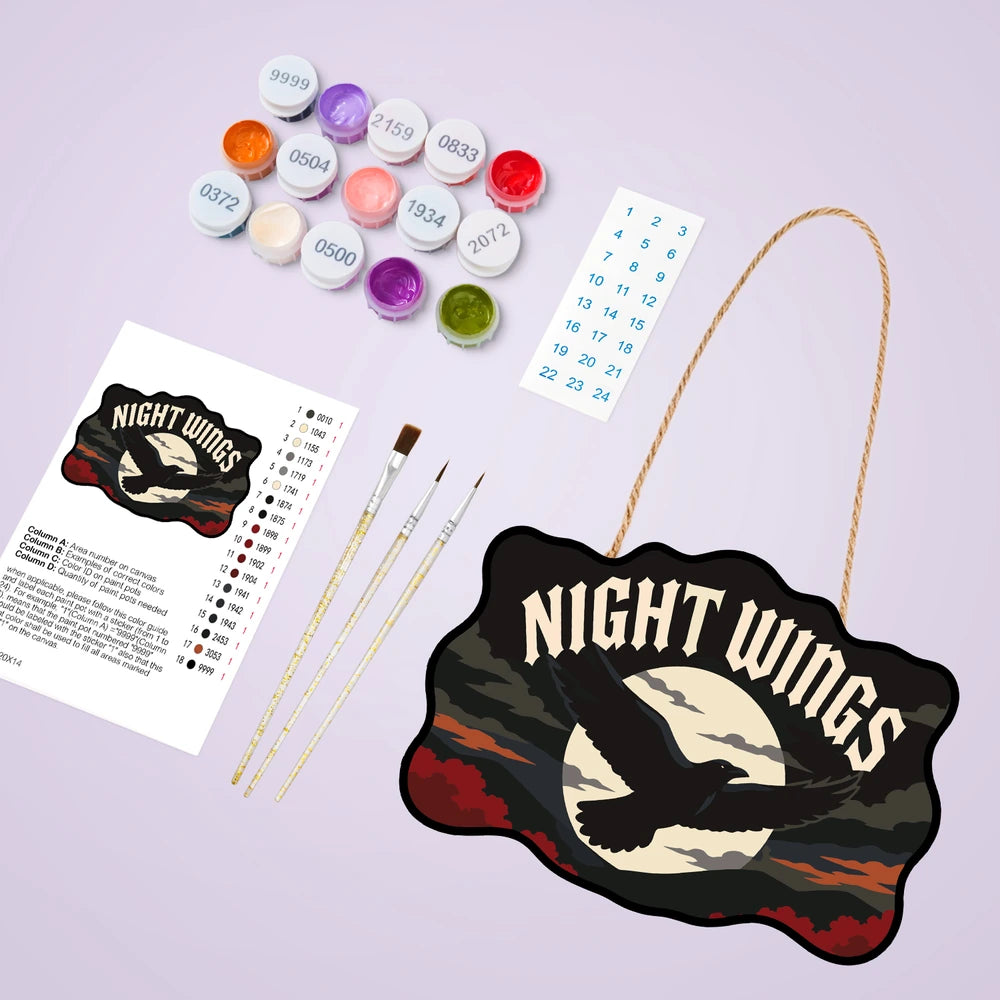 Paint by Numbers - Wooden Door Hanger | Night Wings