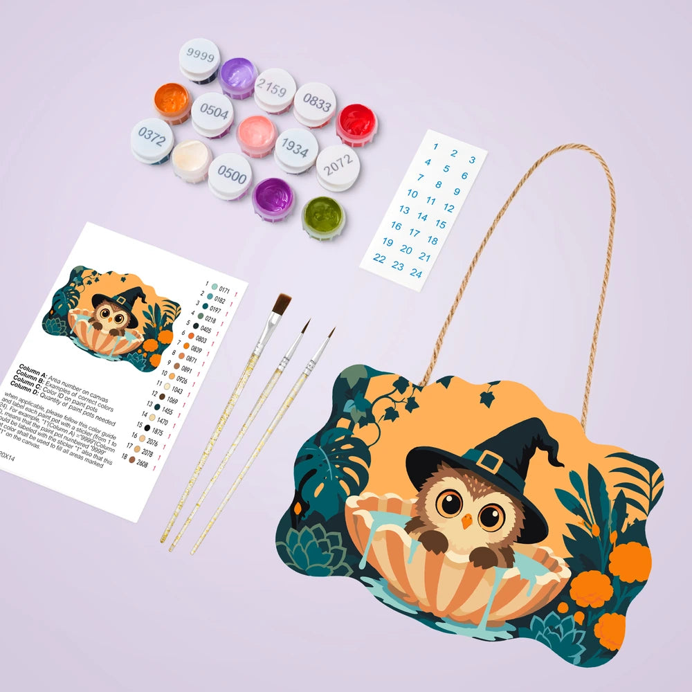 Paint by Numbers - Wooden Door Hanger | Owl Witch in the Bathtub