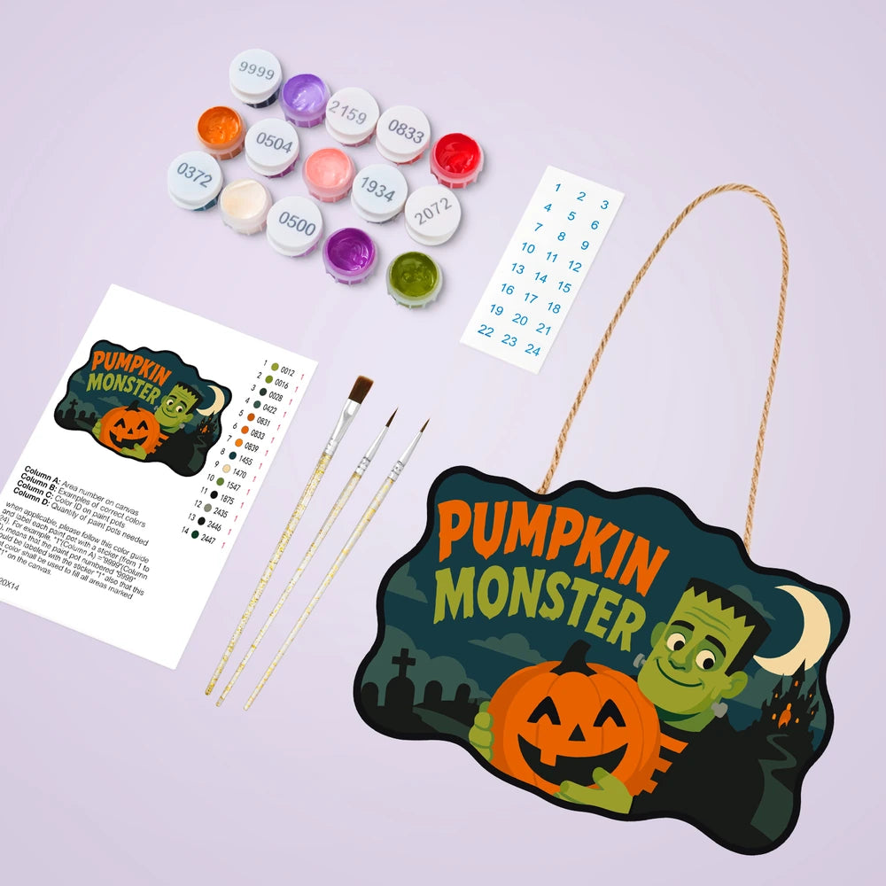 Paint by Numbers - Wooden Door Hanger | Pumpkin Monster