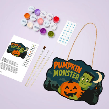 Paint by Numbers - Wooden Door Hanger | Pumpkin Monster