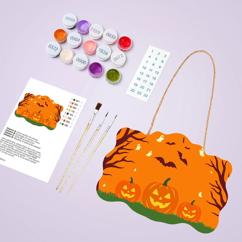 Paint by Numbers - Wooden Door Hanger | Pumpkins Under the Orange Trees