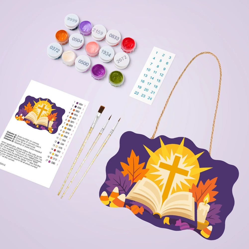 Paint by Numbers - Wooden Door Hanger | Shining Cross Over the Open Bible