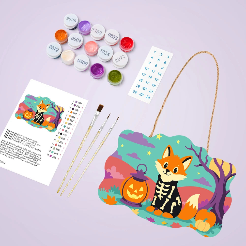 
Paint by Numbers - Wooden Door Hanger | Skeleton Fox with a Lantern