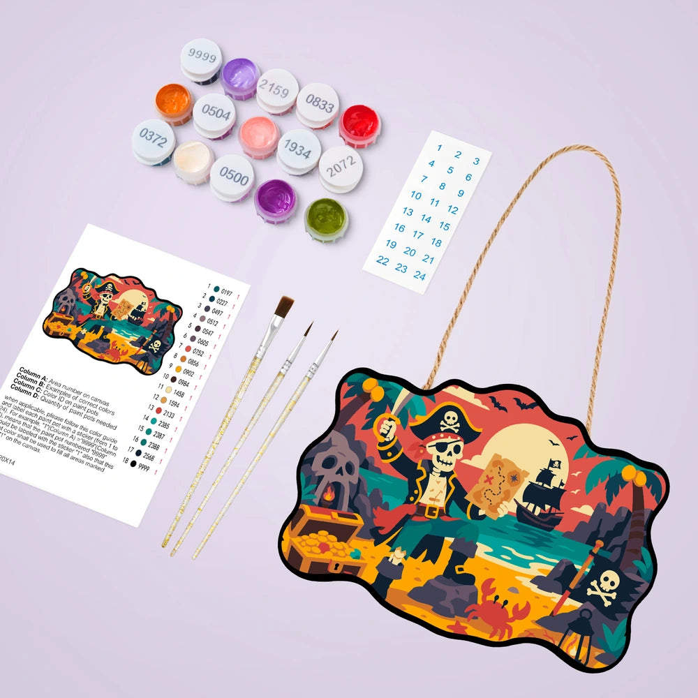 
Paint by Numbers - Wooden Door Hanger | Skeleton Pirate with a Treasure Map