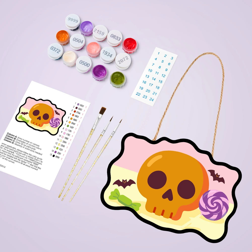 Paint by Numbers - Wooden Door Hanger | Skull with a Lollipop