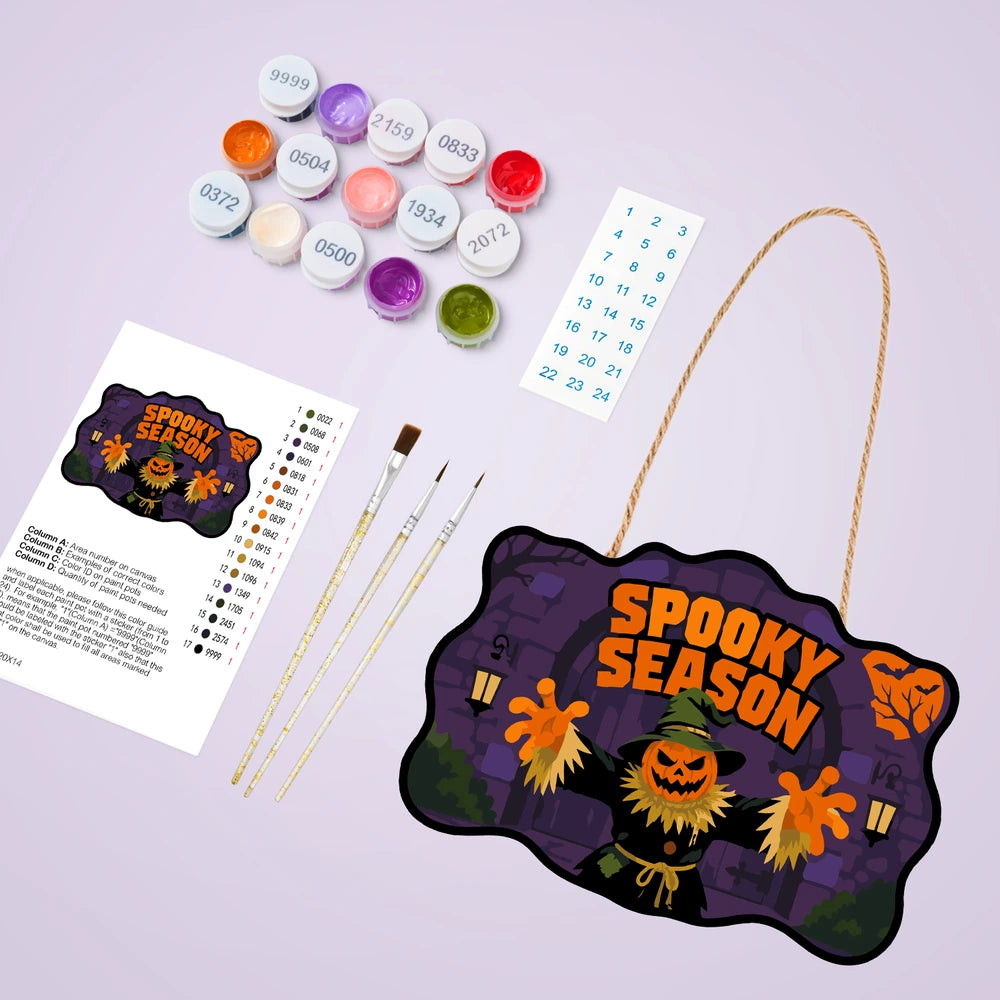 
Paint by Numbers - Wooden Door Hanger | Spooky Season Pumpkin Scarecrow