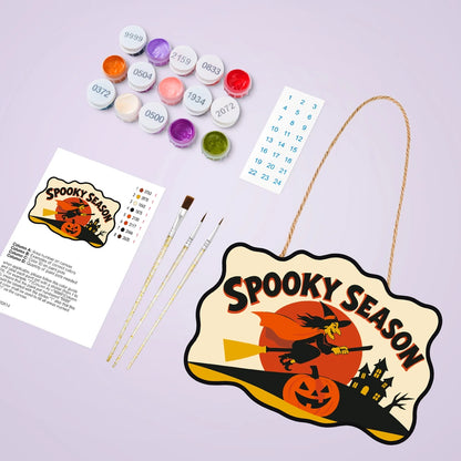 Paint by Numbers - Wooden Door Hanger | Spooky Season Witch