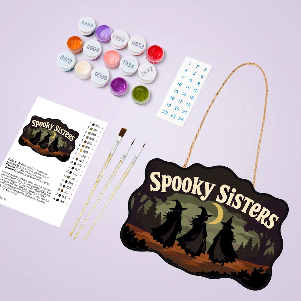Paint by Numbers - Wooden Door Hanger | Spooky Sisters