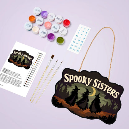 Paint by Numbers - Wooden Door Hanger | Spooky Sisters