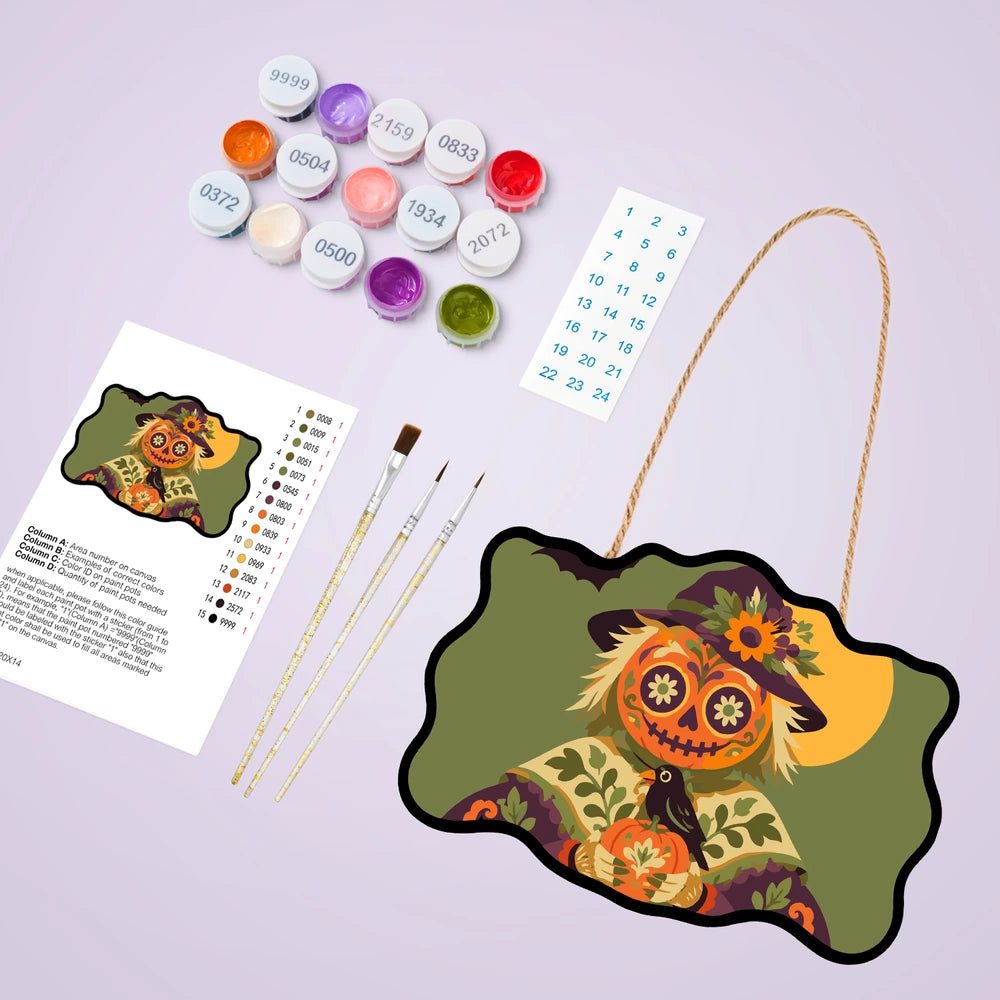 Paint by Numbers - Wooden Door Hanger | Sugar Skull Scarecrow