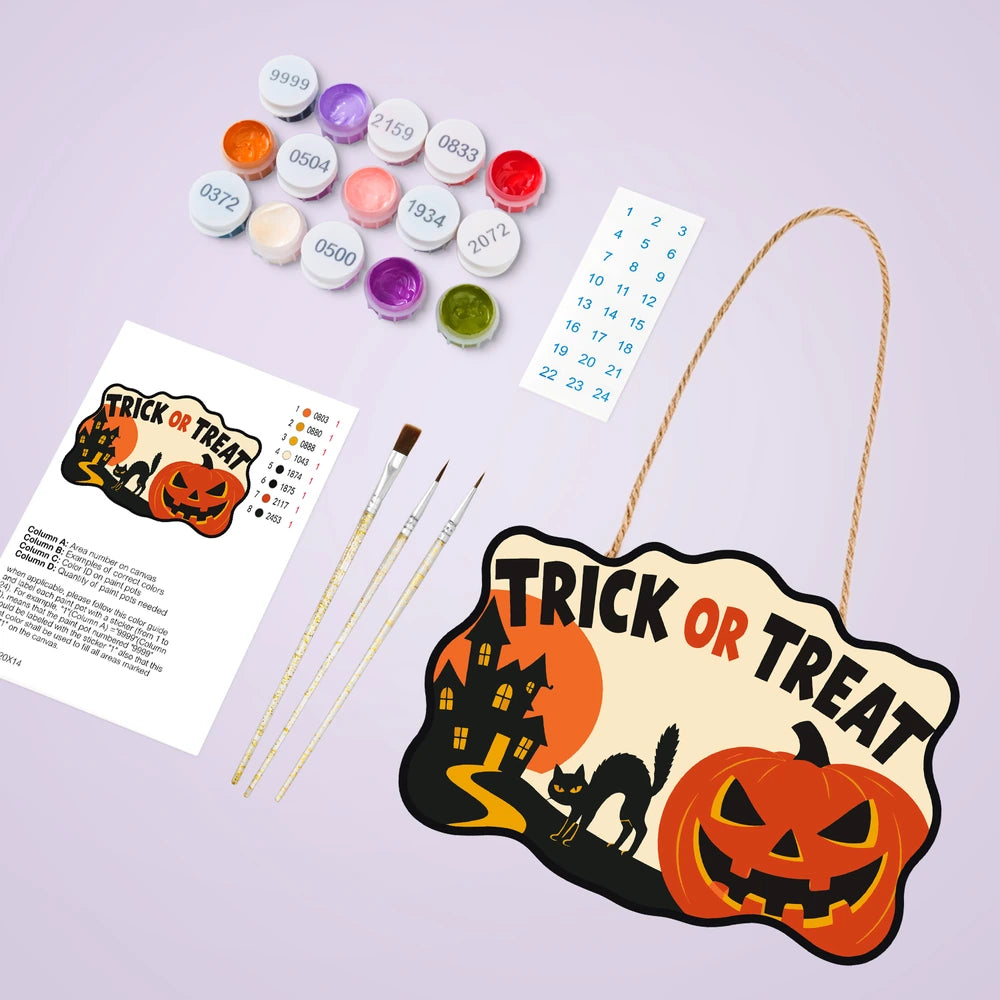Paint by Numbers - Wooden Door Hanger | Trick or Treat Pumpkin Path