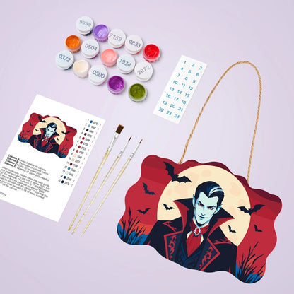 Paint by Numbers - Wooden Door Hanger | Vampire Under the Full Moon