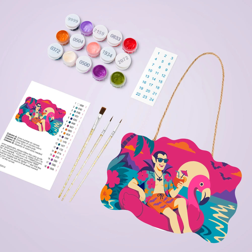 Paint by Numbers - Wooden Door Hanger | Vampire on a Flamingo Float