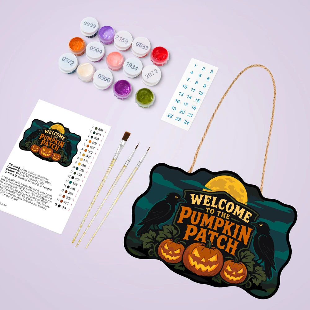 
Paint by Numbers - Wooden Door Hanger | Welcome to the Pumpkin Patch Crows