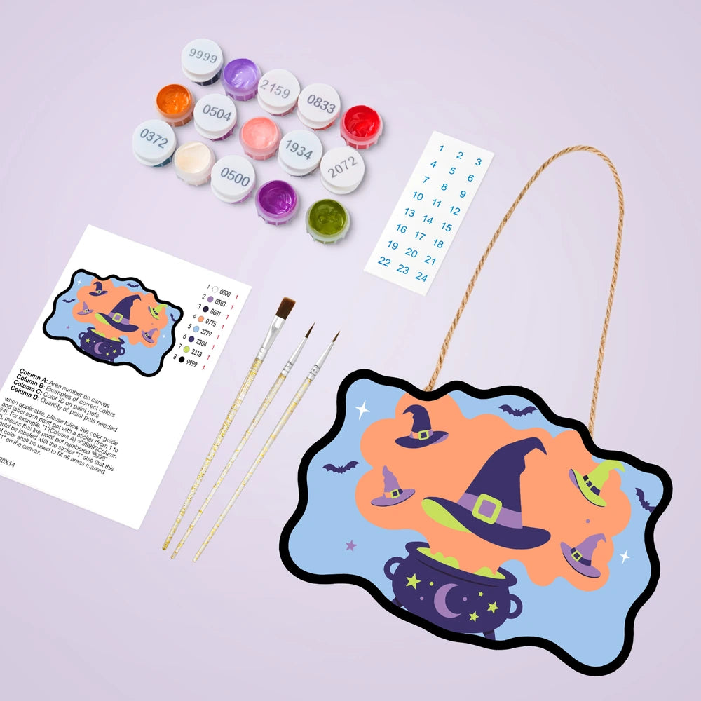 Paint by Numbers - Wooden Door Hanger | Witch Hats from the Cauldron