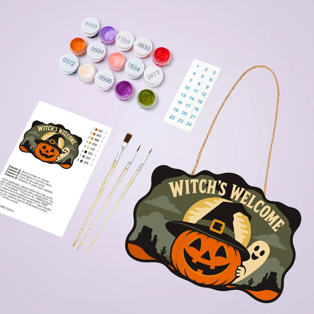 Paint by Numbers - Wooden Door Hanger | Witch's Welcome