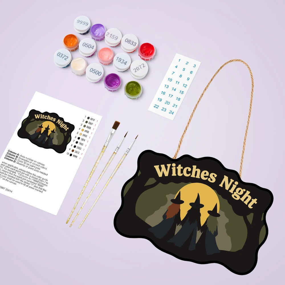 Paint by Numbers - Wooden Door Hanger | Witches Night