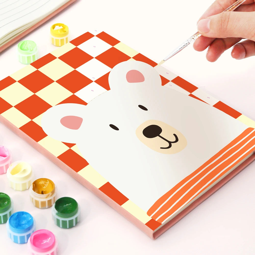 
Paint by Numbers Hardcover Journal Notebook - Polar Bear on Red Checks