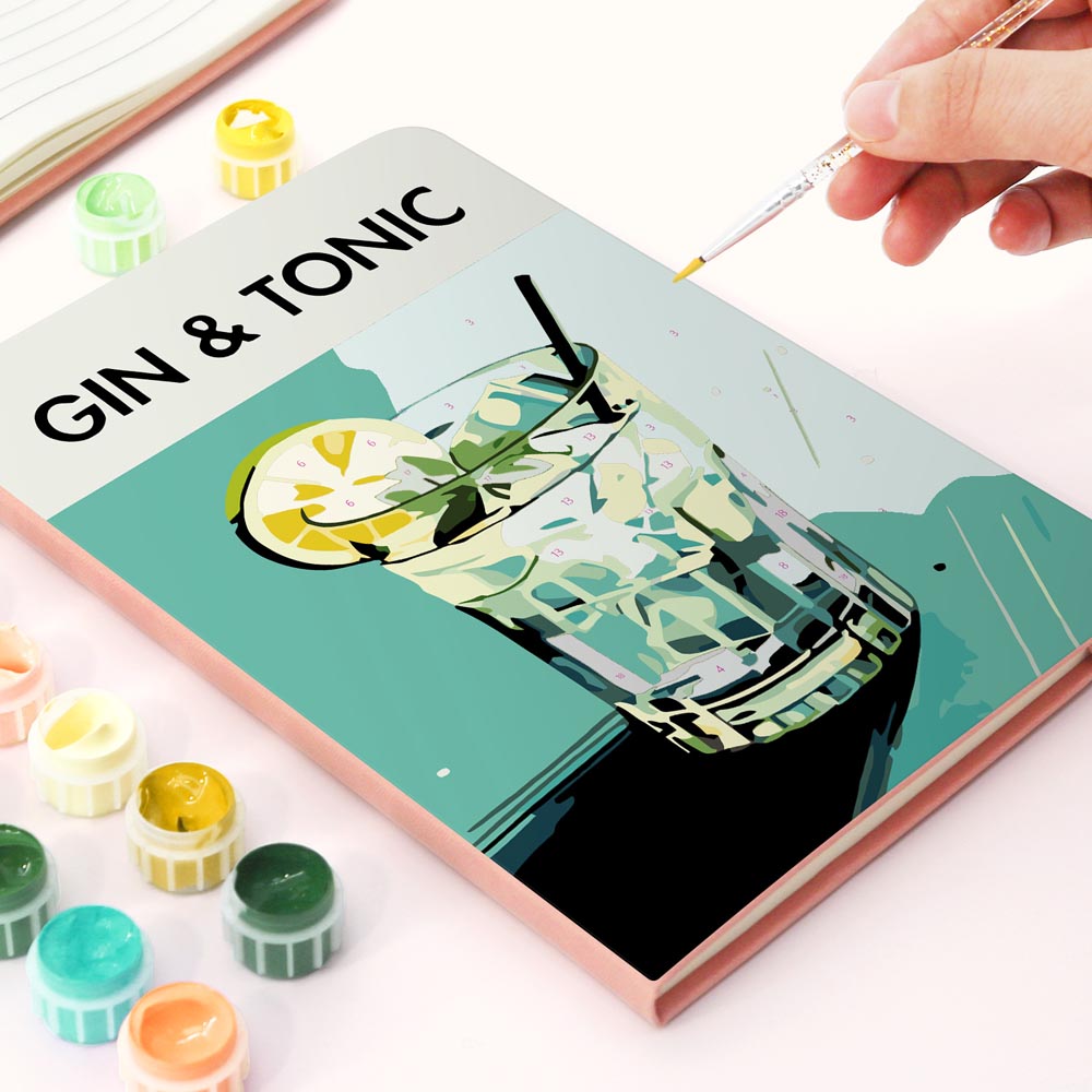 Paint by Numbers Hardcover Journal Notebook - Gin & Tonic Cocktail