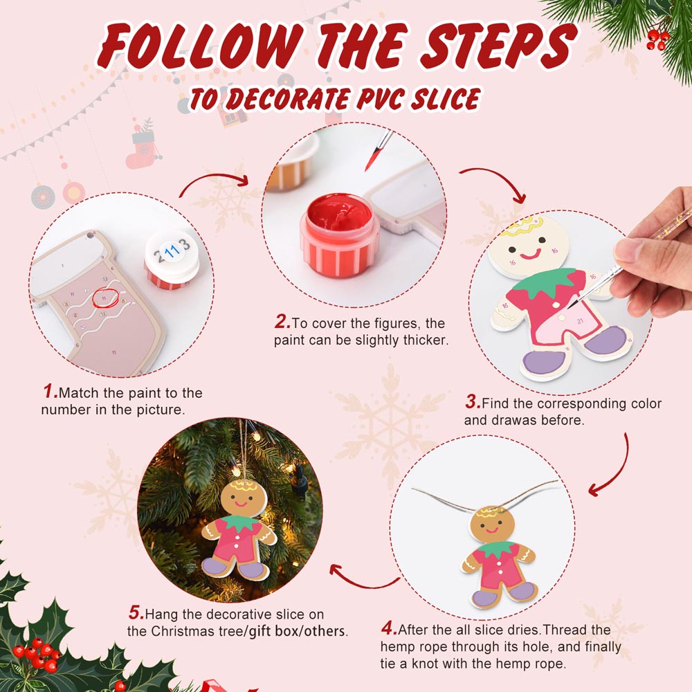 
Paint by Numbers – 8 Christmas Ornaments – Gingerbread Village & Holiday Figures Set
