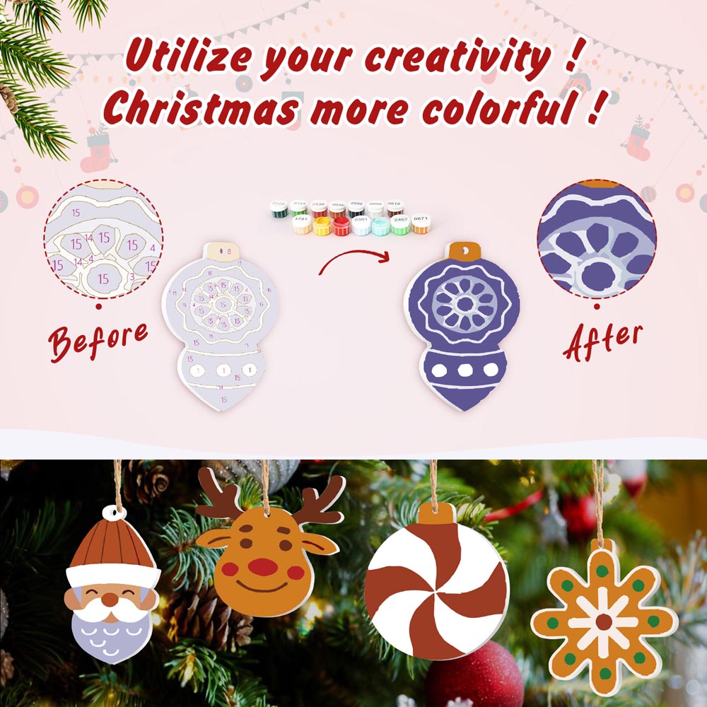 
Paint by Numbers – 8 Christmas Ornaments – Reindeer, Snowman & Winter Baubles Set