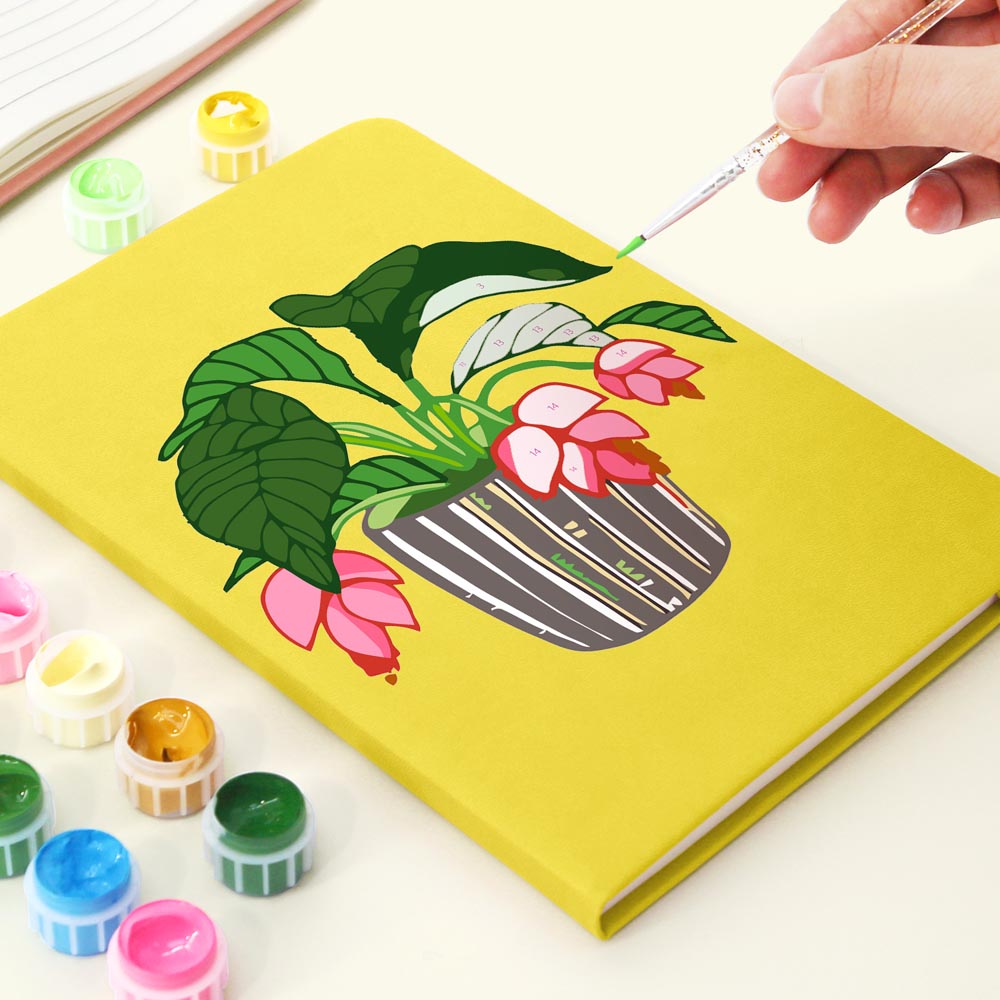 Paint by Numbers Hardcover Journal Notebook - Flowering Potted Plant