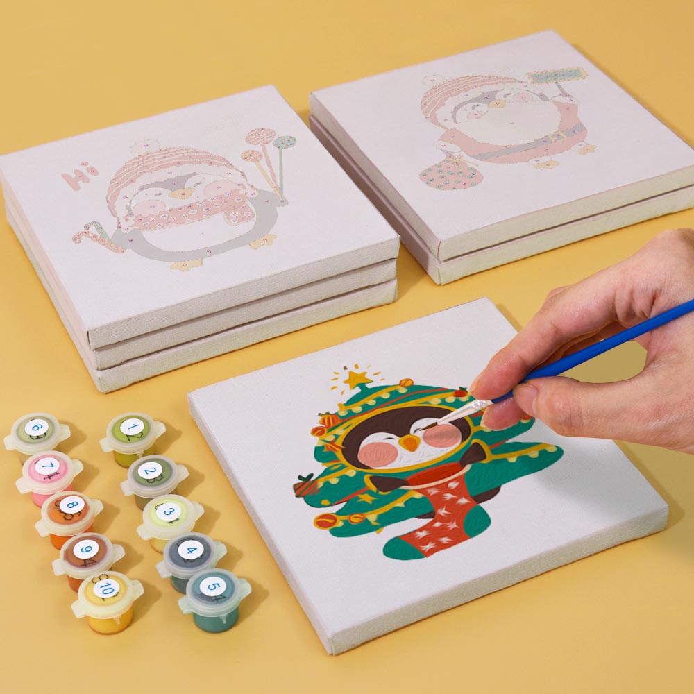 Paint by Numbers – 6 Mini Paintings | Christmas Penguins Set