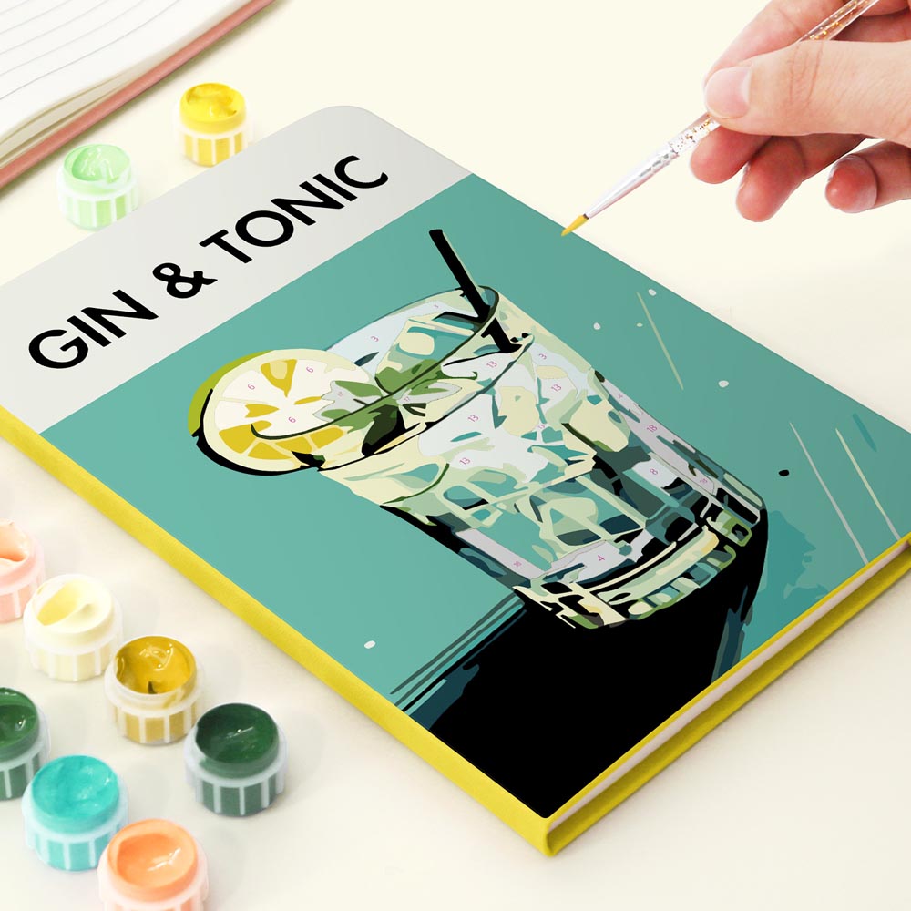 Paint by Numbers Hardcover Journal Notebook - Gin & Tonic Cocktail