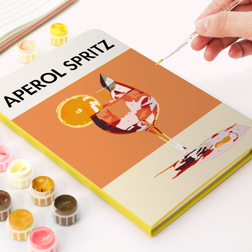 Paint by Numbers Hardcover Journal Notebook - Aperol Spritz Cocktail