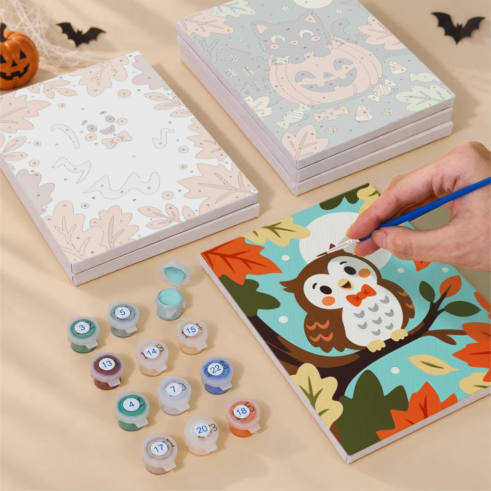 Paint by Numbers – 6 Mini Paintings | Autumn Leaves Halloween Pets Set