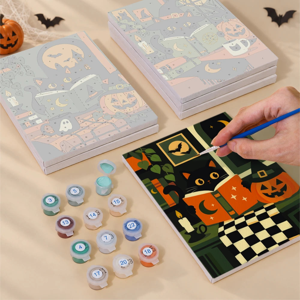 Paint by Numbers – 6 Mini Paintings | Black Cats with Spell Books Set