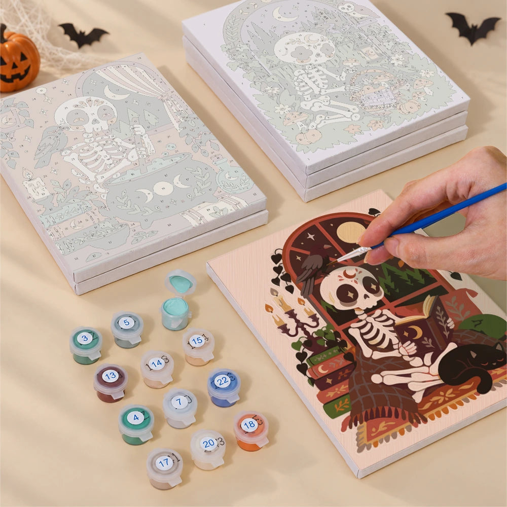 Paint by Numbers – 6 Mini Paintings | Boho Skeleton Witchcraft Set