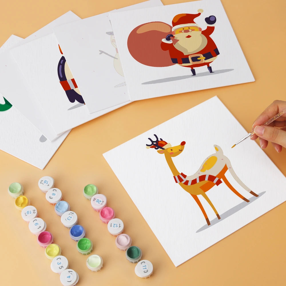 Paint by Numbers – 6 Mini Paintings | Christmas Toy Figures (Square)