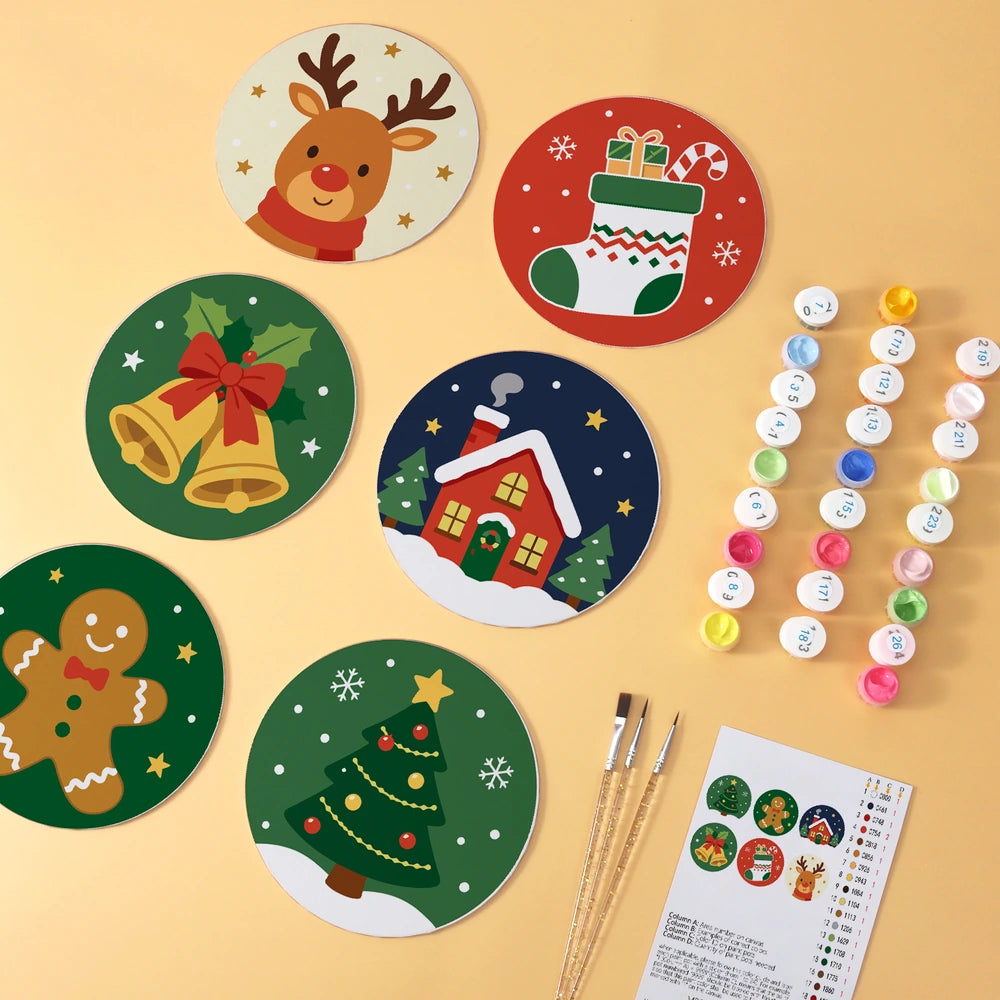 Paint by Numbers – 6 Mini Paintings | Classic Christmas Rounds (Round)