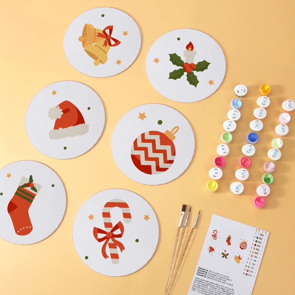 Paint by Numbers – 6 Mini Paintings | Classic Christmas Symbols (Round)