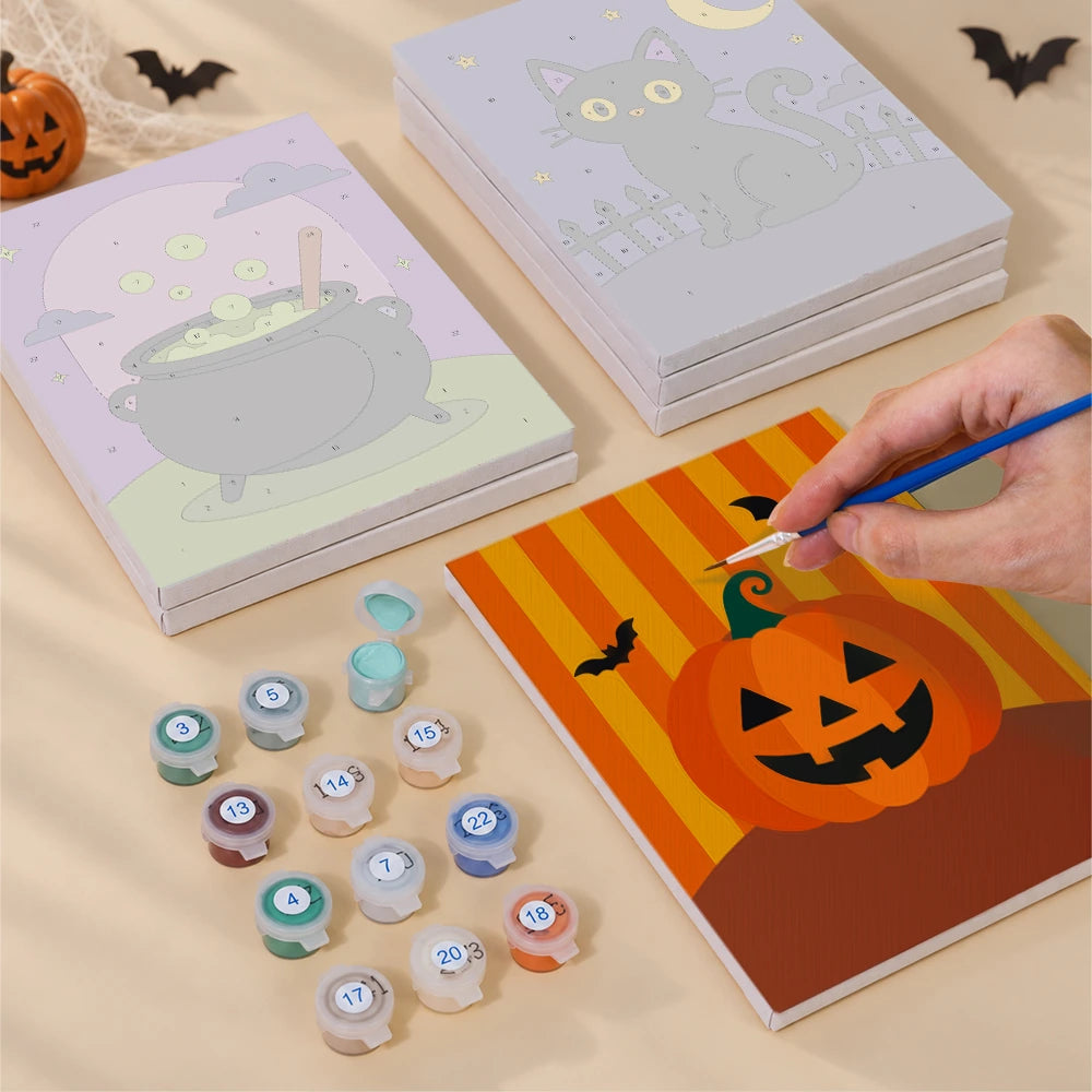 
Paint by Numbers – 6 Mini Paintings | Classic Halloween Icons Set