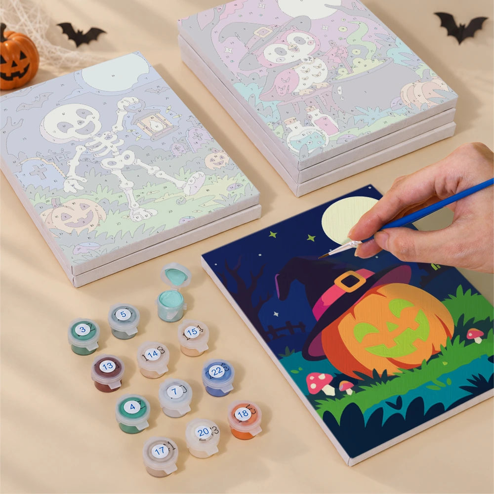 
Paint by Numbers – 6 Mini Paintings | Colorful Graveyard Friends Set