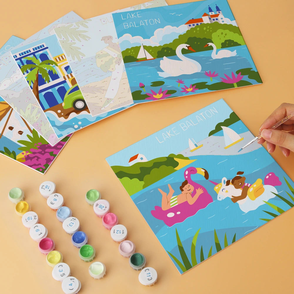 Paint by Numbers – 6 Mini Paintings | European Holiday Postcards (Square)