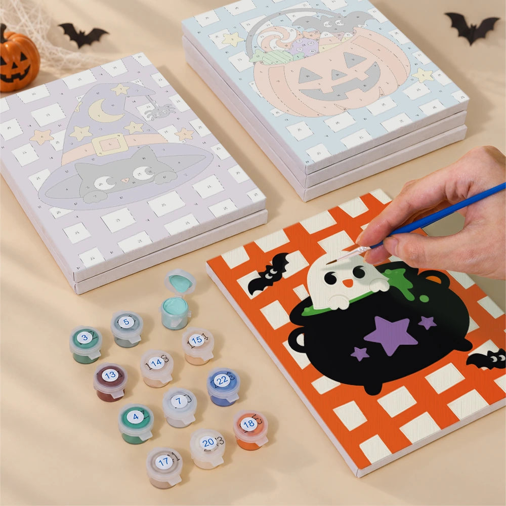 Paint by Numbers – 6 Mini Paintings | Gingham Halloween Characters Set