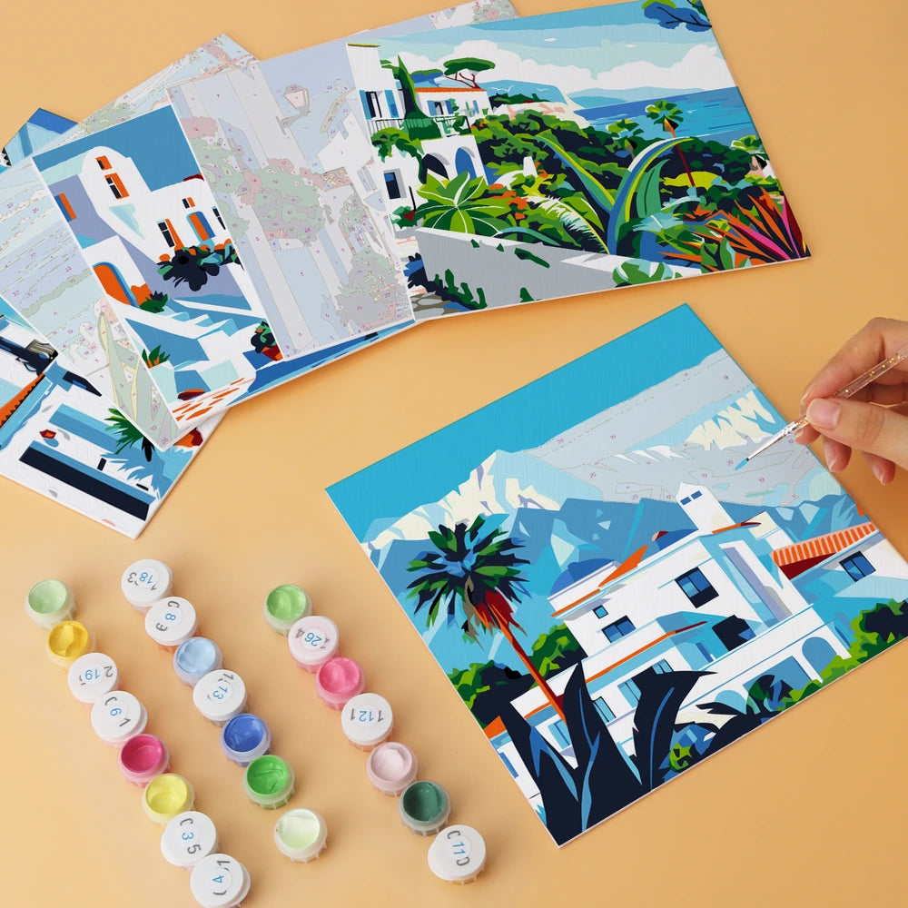 Paint by Numbers – 6 Mini Paintings | Greek Island Alleys (Square)